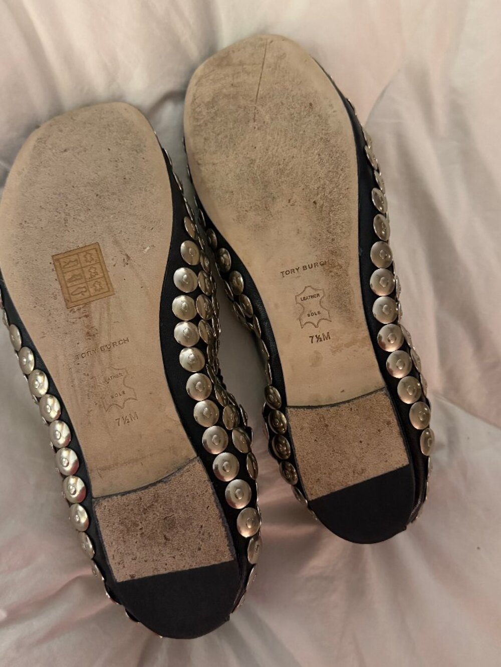 Tory Burch  Sz 7.5 Studded Ballet Black Nappa Leather - Picture 2 of 12